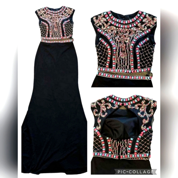 JOVANI 2-piece Black Beaded Mozaic Rhinestones Evening Gown Size 4 - Picture 4 of 14